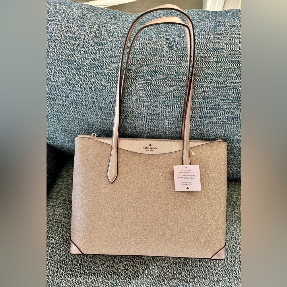 NWT kate spade shimmy glitter tote Rose gold (k4626)